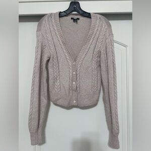 PAIGE Light Pink and Silver Speckled Wool Blend Cable Knit Cardigan